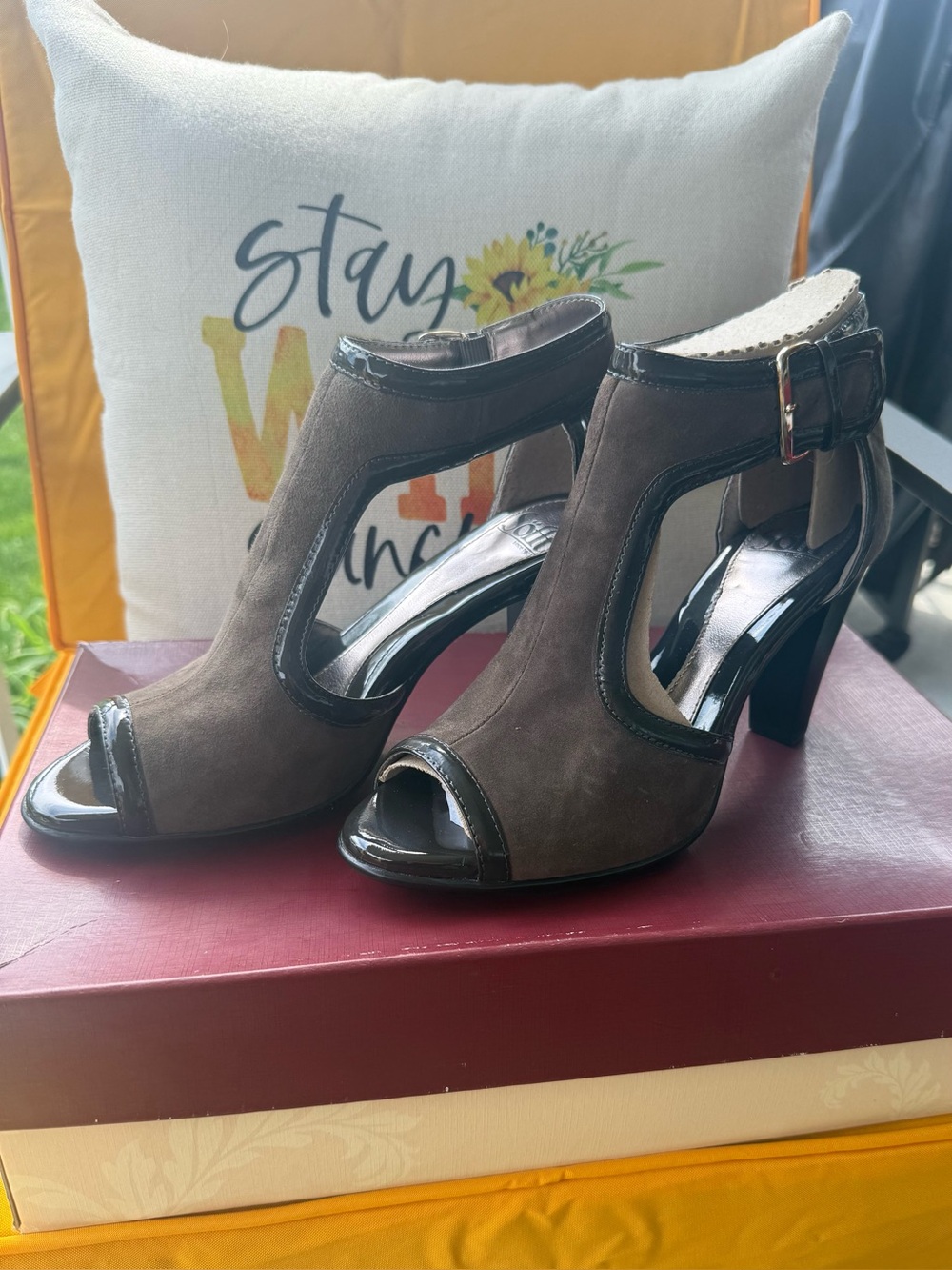 Sofft Brown Suede Open-Toe Ankle Strap Heels